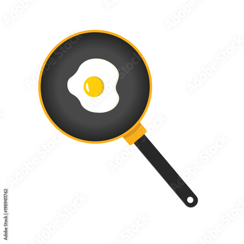 cookware composition with top view of cutlery and frying pan with fried eggs