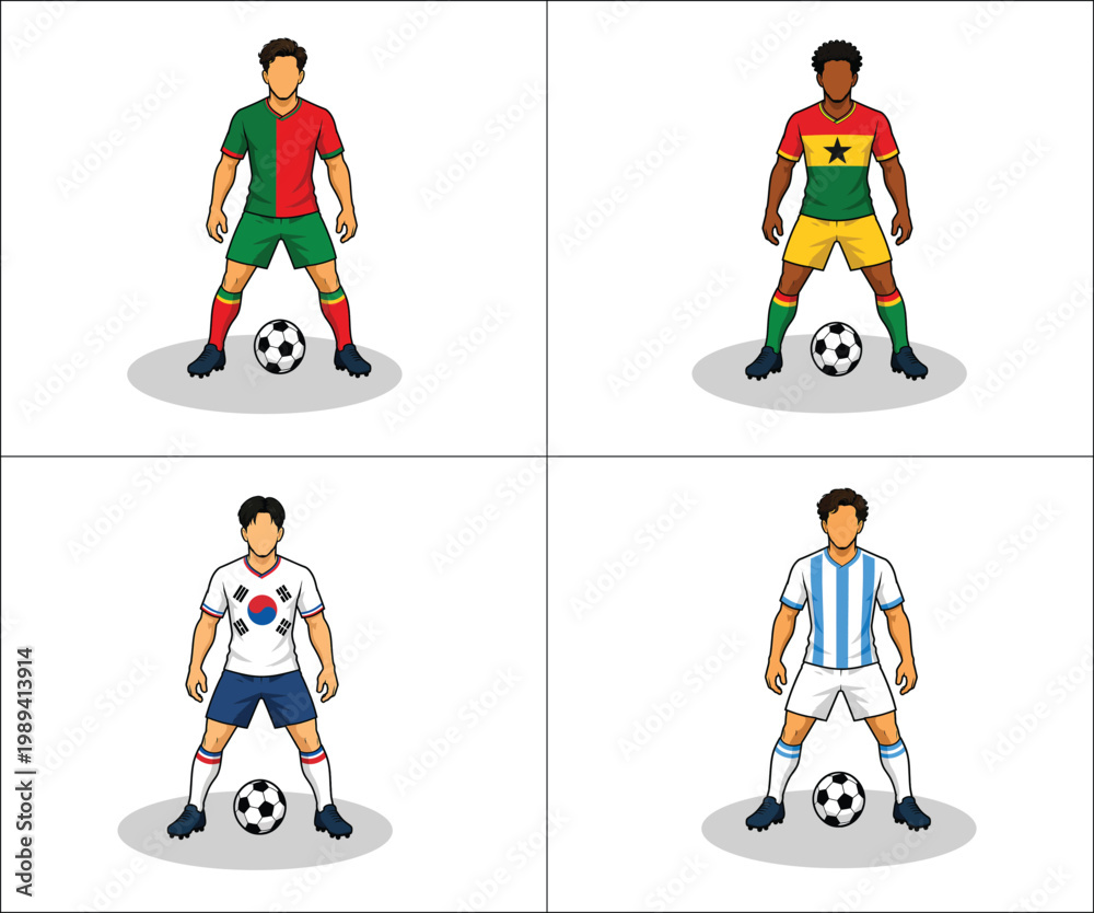 Fototapeta premium Illustration of soccer players in various team uniforms