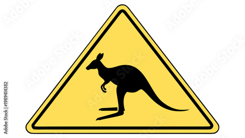 Kangaroo Crossing Warning Sign Yellow Triangle Road Safety Vector Silhouette
