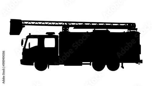 Fire Truck Ladder Engine Silhouette Vector Icon Emergency Vehicle Isolated on White