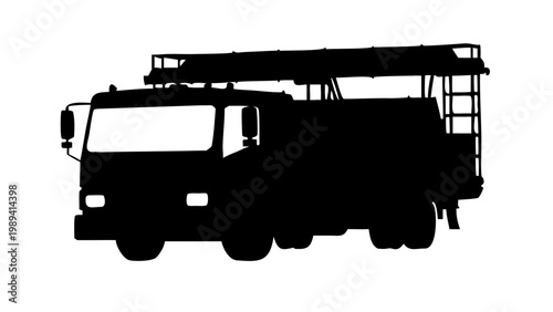 Fire Truck Ladder Engine Silhouette Vector Icon Emergency Vehicle Isolated on White
