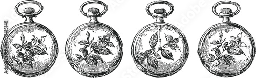 Vintage pocket watches with intricate floral engravings, classical timepieces collection
