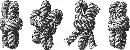 four detailed vintage rope knots hand drawn nautical ropes collection for sailing and boating illustrations