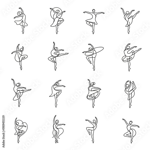Abstract line art of ballet dancer couples in motion sketches