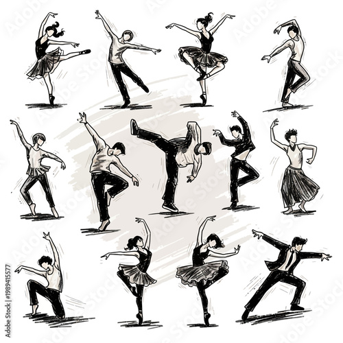 Abstract Ballet Dancer Illustration with Halftone Pattern