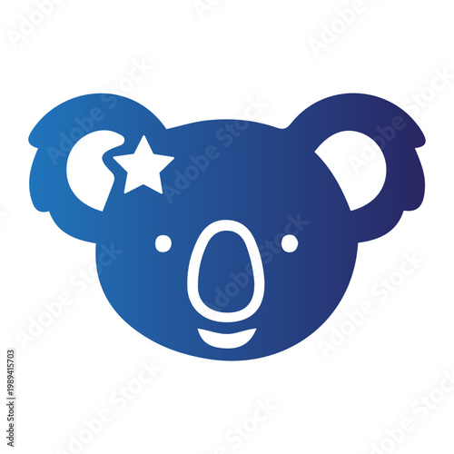 A blue koala face with a star and moon on its forehead is shown.