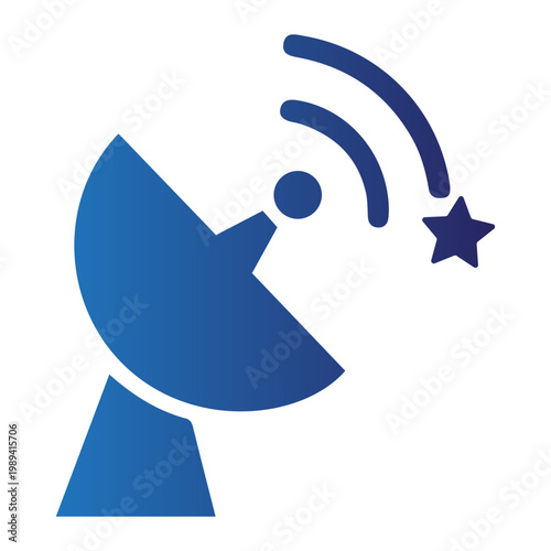 A satellite dish transmits signals to a star in space.