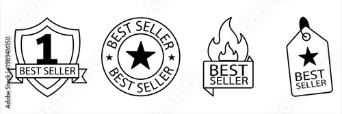 Best Seller Badge Outline Label Set Marketing Guarantee Quality Premium Product Promotion Shopping E-commerce Advertising Icon Sticker