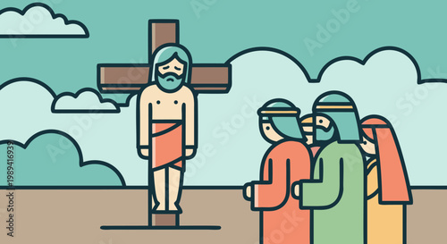 The Crucifixion of Jesus Christ on Good Friday, a solemn scene with onlookers