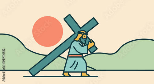 A Solemn Illustration of Jesus Carrying the Cross on Good Friday, Symbolizing Sacrifice and Redemption