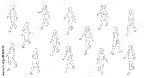 Collection of Diverse People Walking in Various Poses.