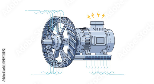 Industrial Electric Motor with Turbine Fan Generating Power
