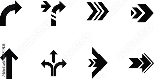 Collection of black arrow icons representing direction and movement