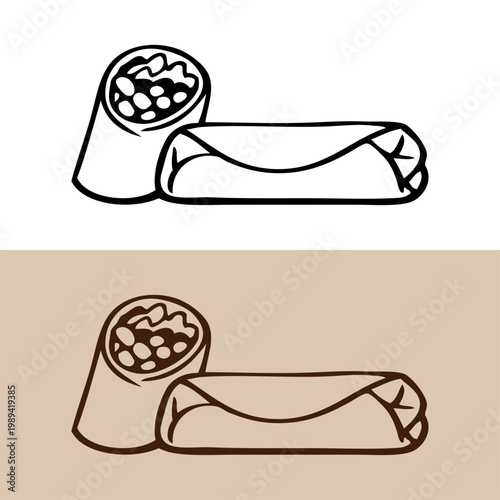 Restaurante de comida rápida. Versiones de logotipos con dibujos minimalistas con líneas de burritos mexicanos	