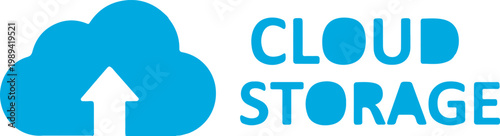 Modern graphic representing cloud storage services with a stylized cloud and text. Vector, illustration
