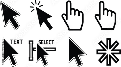 Collection of cursor and hand icons representing selection and interaction