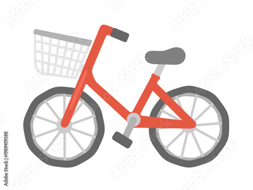赤色のカゴ付き自転車　イラスト