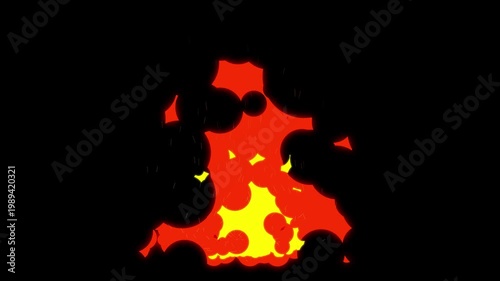 2D cartoon comic style fire and explosion animation effect, isolated on transparent background