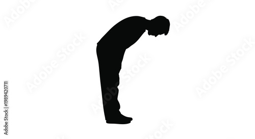 A person deeply bowed in a posture of grief or respect silhouette