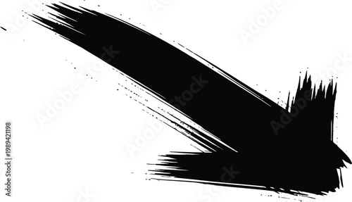 Dramatic black brushstroke arrow pointing downward with texture
