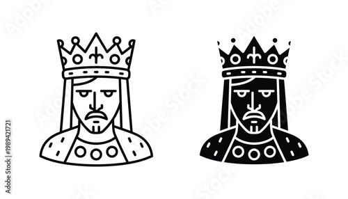 King Crown Icon Outline Glyph Royal Head Minimalist Design Playing Card Game Element