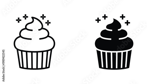 Cupcake Icon with Sparkles Bakery Dessert Graphic UI UX Element
