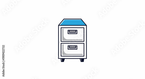 Stylized icon of a two-drawer filing cabinet with blue top
