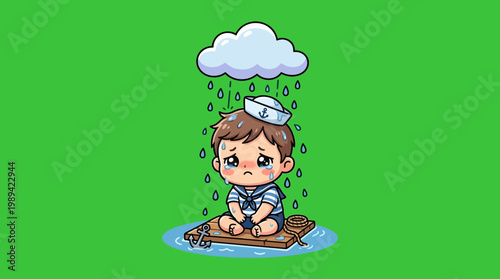 Sad Sailor Boy Under Rainy Cloud