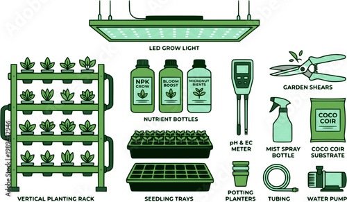 Modern urban farming and hydroponics system vector illustration