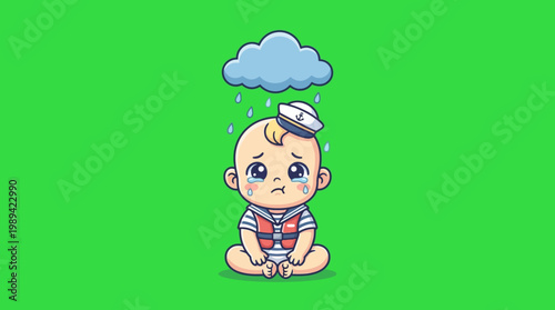 Sad Baby Sailor Under a Raincloud