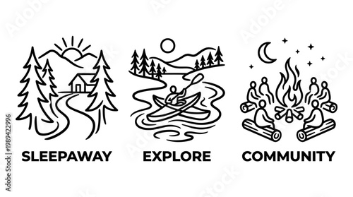 Minimalist Outdoor Recreation Icons with Text