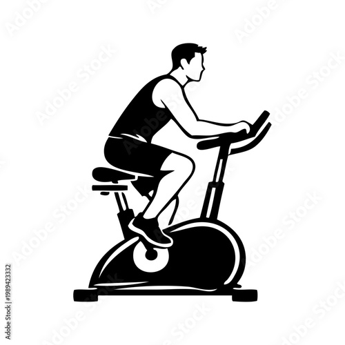 Logotipo gimnasio. Dibujo minimalista con líneas de un hombre haciendo ejercicio en una bicicleta estática 