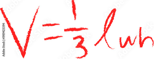 Red Handwritten Mathematical Formula for the Volume of a Rectangular Pyramid