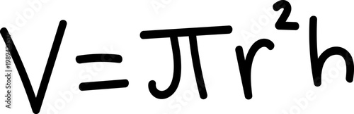 Hand-drawn mathematical formula for the volume of a cylinder V = pi r squared h