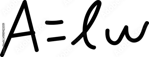 Handwritten Area Formula for a Rectangle, A Equals Length Times Width