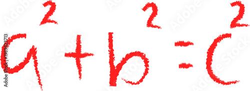 Red Hand-Drawn Pythagorean Theorem Mathematical Equation on White Background