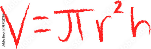 Hand-drawn Volume of a Cylinder Formula in Red Ink on White Background