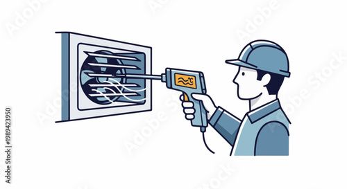 Technician measures airflow temperature from an air conditioning unit