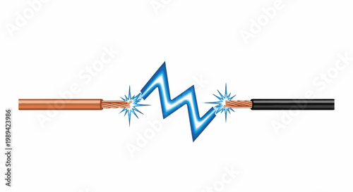 Electrical sparks jump between exposed copper and black insulated wires