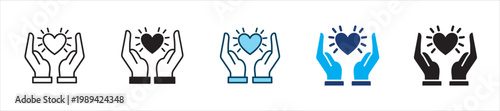 Two hand with heart icon set. Icon symbol for offering heart, giving, charity, donation, care, love, support, kindness, compassion, help, generosity, protection. Vector illustration