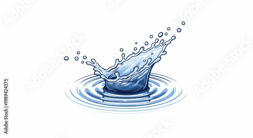 Dynamic splash of blue water forming a crown shape with ripples