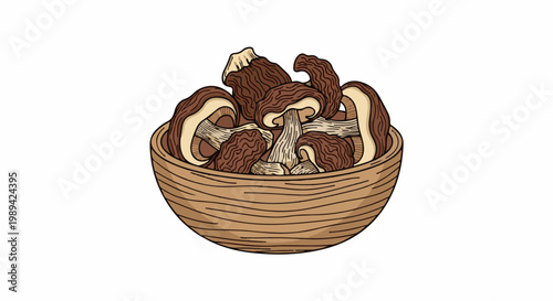 A rustic bowl overflows with freshly picked morel mushrooms