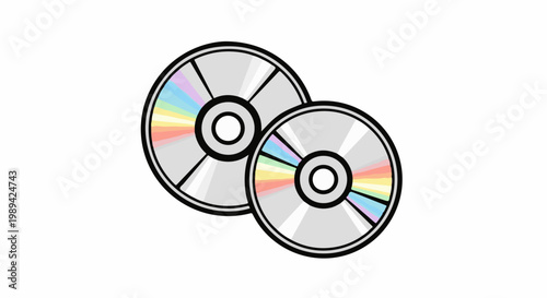 Two silver compact discs with rainbow colored sections