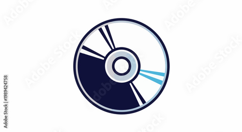 Stylized graphic of a compact disc with dark blue and white segments