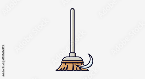 Cartoon broom sweeping a crescent moon