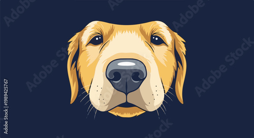A close-up, pixelated illustration of a golden retriever's face