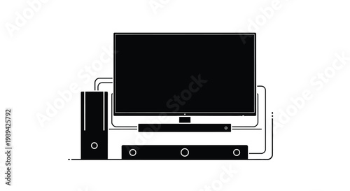 Minimalist outline of a modern television and entertainment system setup