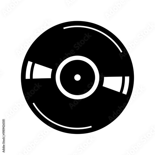 Black vinyl record icon, retro music symbol, simple graphic design