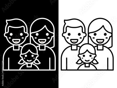 Family Silhouette Icon, Mother Father and Daughter Icon, Vector Black Lifestyle Illustration
