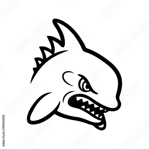 Dibujo minimalista con líneas de una piraña o pez enojado